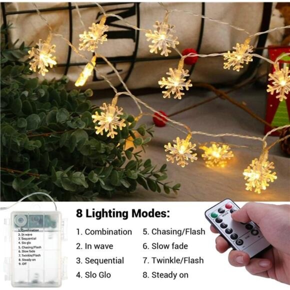 Snowflake Lights, 40 LED 16.08ft Christmas Lights with Remote, Twinkle Snowflake - Picture 6 of 7